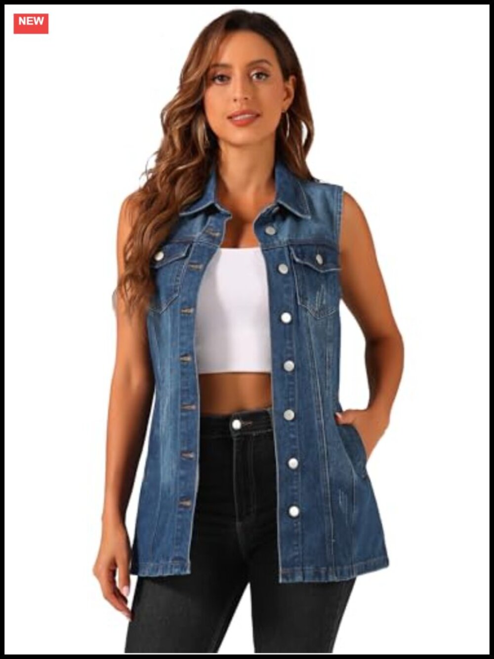 Sleeveless Denim Vest with Collar, Casual Jean Vest for Women, Cargo Style